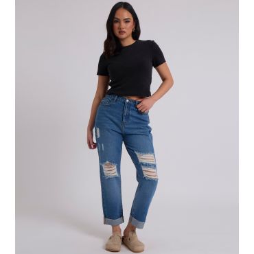 Women's Blue Ripped Mom Jeans Urban Bliss New Look