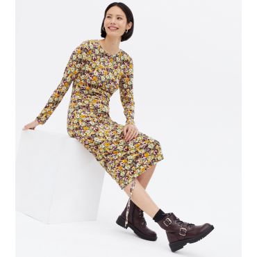 Women's Yellow Floral Long Sleeve Midi Dress JDY New Look