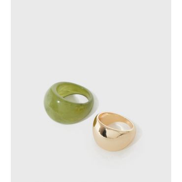 2 Pack Gold and Green Resin Dome Rings New Look