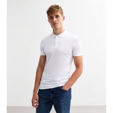 Men's White Short Sleeve Collared Polo Shirt New Look