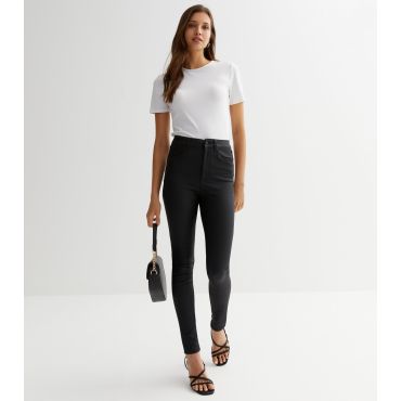 Women's Black Coated Leather-Look Lift & Shape Jenna Skinny Jeans New Look