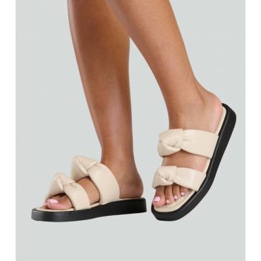 Women's Cream Double Knot Chunky Sliders South Beach New Look