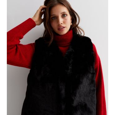 Women's Black Faux Fur Gilet Gini London New Look