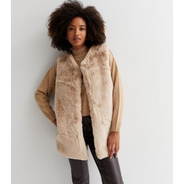 Women's Stone Faux Fur Gilet Gini London New Look