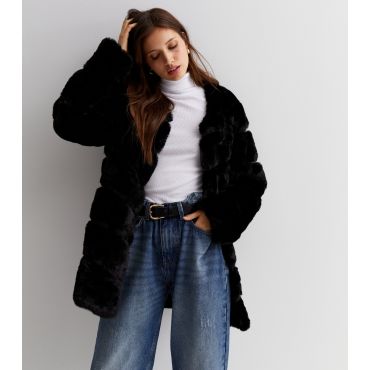 Women's Black Faux Fur Coat Gini London New Look