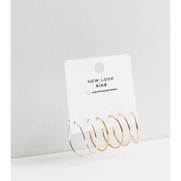 3 Pack Gold Rose Gold and Silver 30mm Hoop Earrings New Look