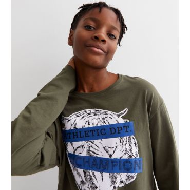 Khaki Champion Logo Long Sleeve Top Name It New Look