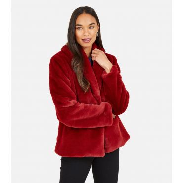 Women's Dark Red Faux Fur Coat Yumi New Look