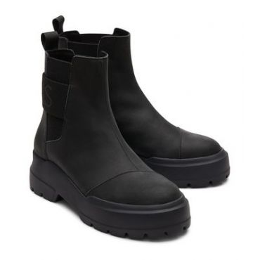 TOMS Black Leather Logo Chelsea Boots New Look