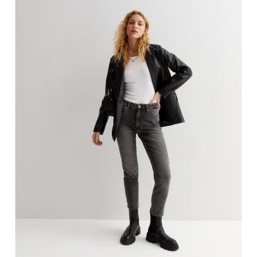 Women's Dark Grey Stretch High Waist Straight Leg Jeans ONLY New Look