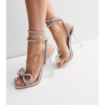 Women's Silver Holographic Stiletto Heel Sandals Public Desire New Look