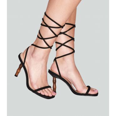 Women's Black Tie Faux Bamboo Heel Sandals South Beach New Look