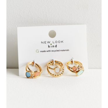 6 Pack Gold Diamanté Stone Rings New Look