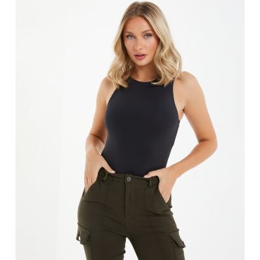 Women's Black Slinky Jersey Sleeveless Bodysuit Quiz New Look
