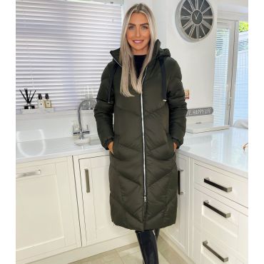 Women's Khaki Quilted Hooded Long Puffer Jacket AX Paris New Look