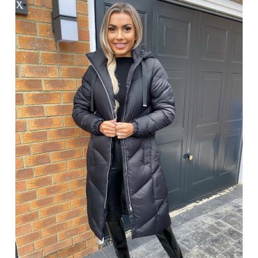 Women's Black Zip Side Hooded Long Puffer Jacket AX Paris New Look