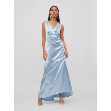 Women's Pale Blue Satin Sleeveless Open Back Maxi Dress VILA New Look