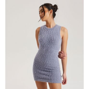 Women's Pale Blue Fluffy Knit Racer Mini Bodycon Dress Urban Bliss New Look