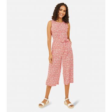 Women's Red Ditsy Floral Tie Waist Crop Jumpsuit Mela New Look