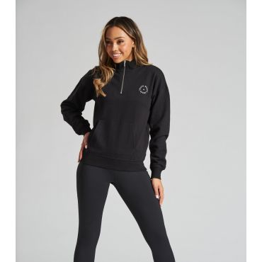 Women's Black 1/2 Zip Pocket Front Logo Sweatshirt South Beach New Look