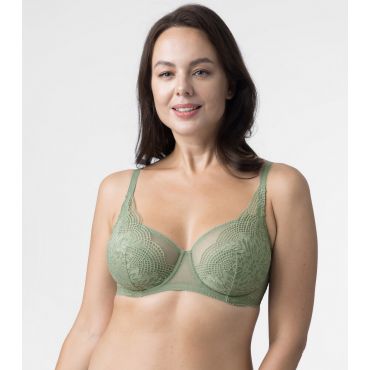 Women's Plus Size Light Green Floral Lace Underwired Bra Curves Dorina New Look