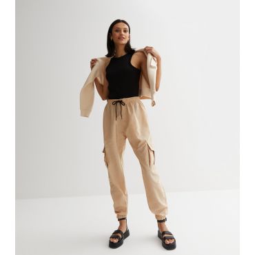 Women's Stone Cuffed Parachute Cargo Trousers Urban Bliss New Look