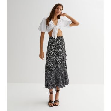 Women's Black Mixed Spot Ruffle Midi Skirt Cameo Rose New Look