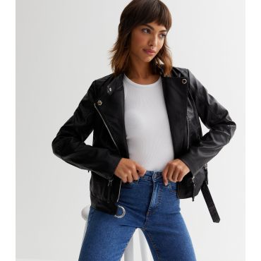 Women's Black Leather-Look Biker Jacket Pink Vanilla New Look