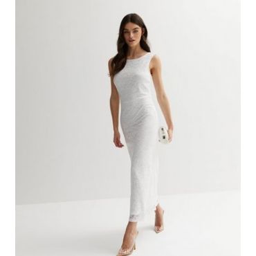 VILA Off White Lace Frill Back Midi Dress New Look