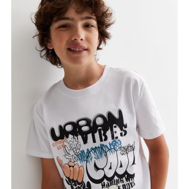 White Graffiti Logo T-Shirt School KIDS ONLY New Look