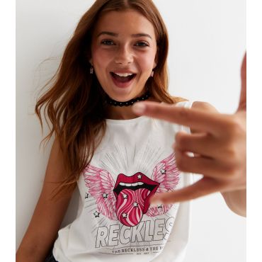 White Reckless Logo Tie Front Vest KIDS ONLY New Look