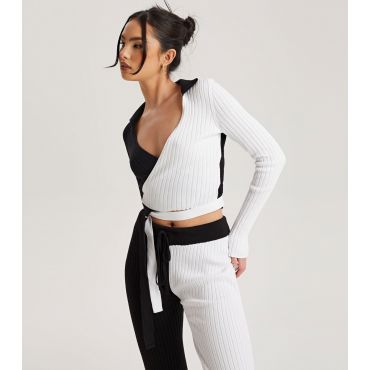 Women's Black Colour Block Ribbed Wrap Cardigan Urban Bliss New Look