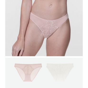 Women's 2 Pack Pink and Off White Lace Front Briefs Dorina New Look