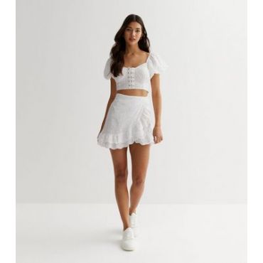 Pink Vanilla Off White Broderie Mini Skirt New Look