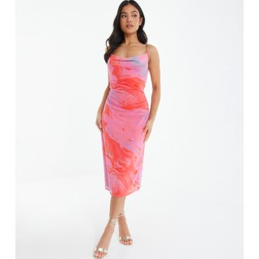 Women's Petite Bright Orange Tie Dye Midi Dress Quiz New Look