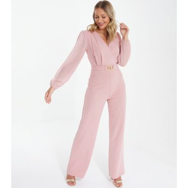 Women's Pink Buckle Wide Leg Wrap Jumpsuit Quiz New Look