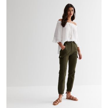 Women's Khaki Cuffed Cargo Joggers Pink Vanilla New Look