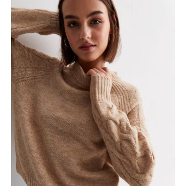 Women's Stone Cable Knit Crew Neck Jumper JDY New Look