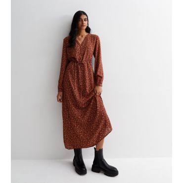 Women's Rust Floral V Neck Midaxi Dress JDY New Look