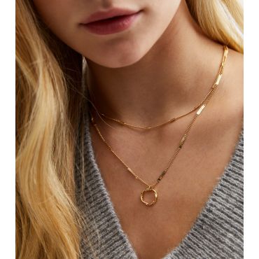 18ct Gold Plated Circle Pendant Layered Chain Necklace New Look