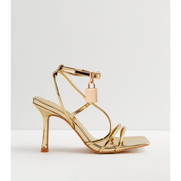 Women's Gold Strappy Stiletto Heel Sandals Public Desire New Look