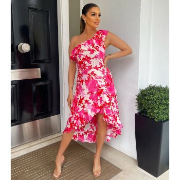 Women's Pink Floral One Shoulder Midi Dress AX Paris New Look