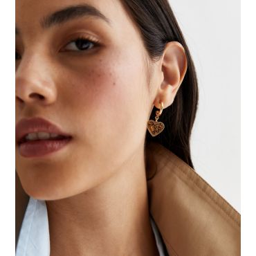 Gold Glitter Heart Drop Earrings New Look