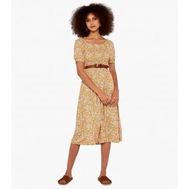 Women's Yellow Ditsy Print Midi Dress Apricot New Look