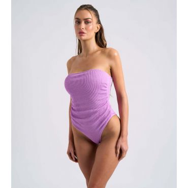 Women's Lilac Textured Bandeau Swimsuit Urban Bliss New Look