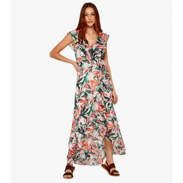 Women's Off White Palm Leaf Wrap Midi Dress Apricot New Look