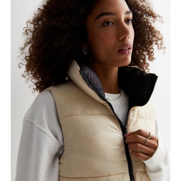 Women's Stone Reversible Crop Puffer Gilet Cameo Rose New Look