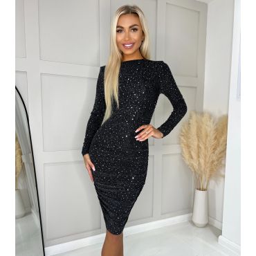 Women's Black Glitter Bodycon Midi Dress AX Paris New Look