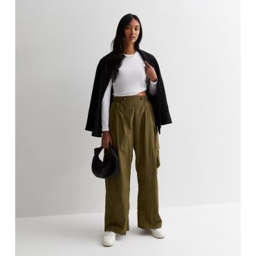Women's Olive Wide Leg Cargo Trousers ONLY New Look
