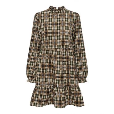 Women's Brown Check Print Long Sleeve Tiered Mini Dress ONLY New Look